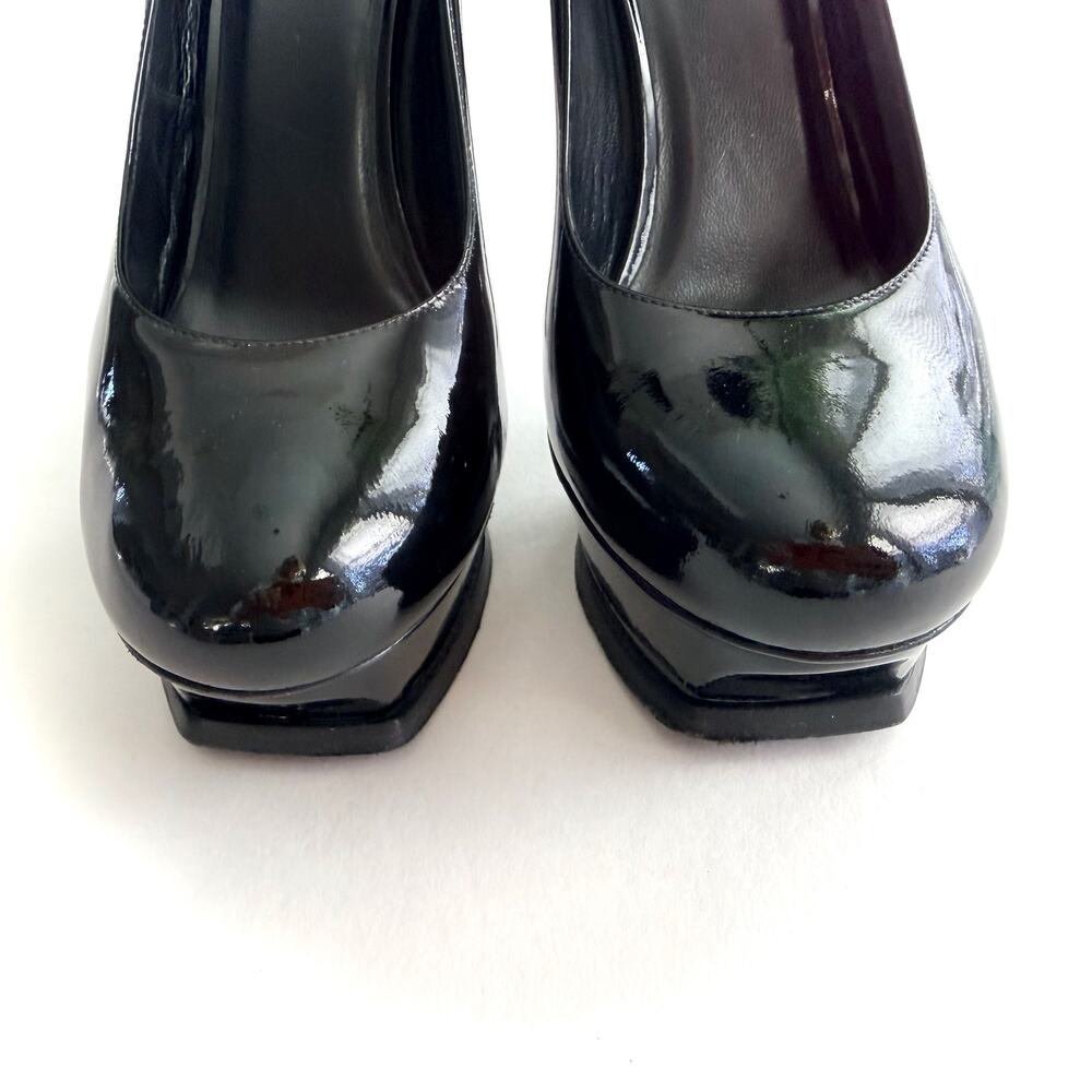 YSL Tribute Platform Black Patent Pumps 41 140mm 6" Heel Round Toe - Picture 2 of 8